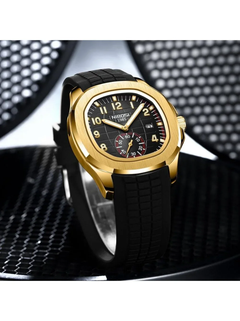 Men's Gold Black Silicone Strap Waterproof Fashion Quartz Classic Wrist Watch